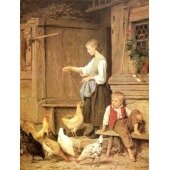 Girl Feeding the Chickens