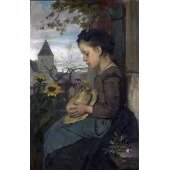Девушка, сидевшая за пределами у дома