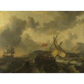 An English Vessel and a Man-of-war in a Rough Sea