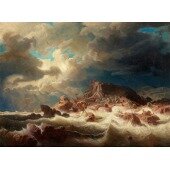 Stormy sea with ship wreck