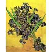 Still Life Vase with Irises Against a Yellow Background