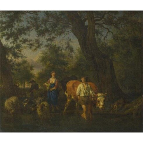 Картина Адриан ван де Велде, Peasants with Cattle fording a Stream