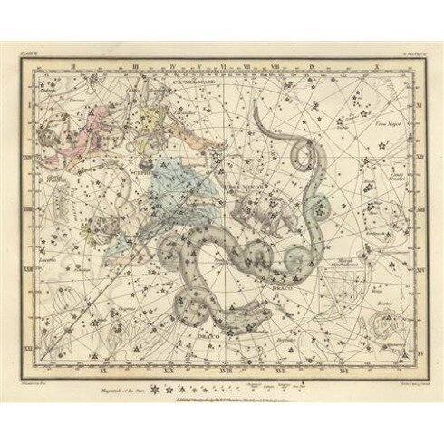 Картина Александр Джеймисон, Celestial Atlas - Уранография - Дракон, Цефей, Кассиопея, Малая Медведица