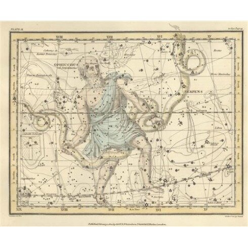 Картина Александр Джеймисон, Celestial Atlas - Уранография - Орфей, Змея