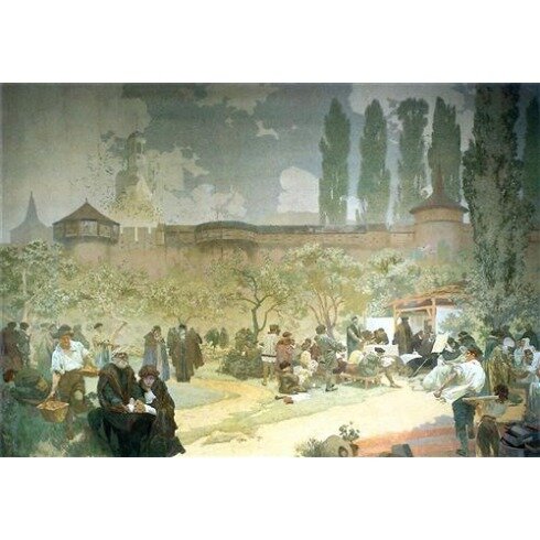 Картина Альфонс Мариа Муха, Печатание Кралицкой Библии в Иванчицах