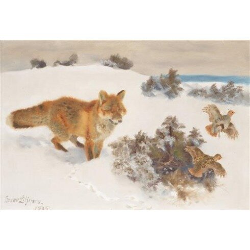 Картина Бруно Лильефорс, Vinterlandskap med jagande räv