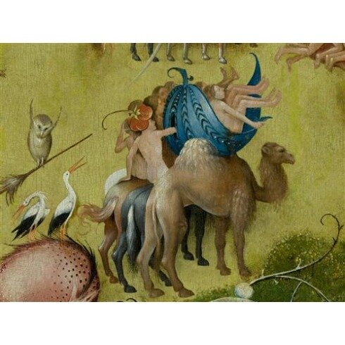 Картина Иероним Босх, The Garden of Earthly Delights, central panel (Detail - Camel and people in a leaf)