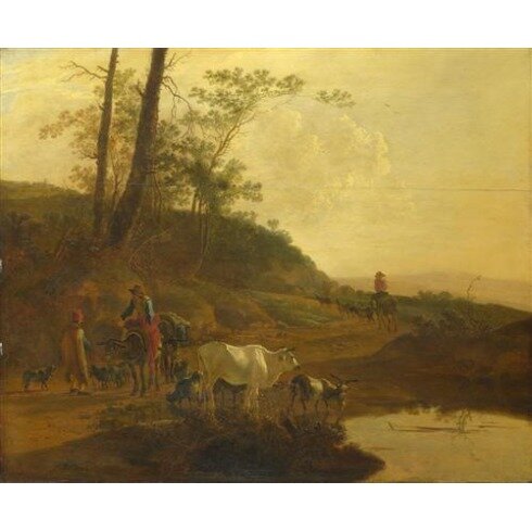 Картина Ян Бот, Men with an Ox and Cattle by a Pool