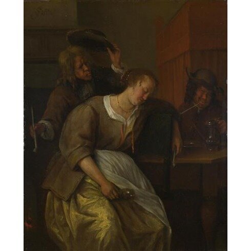 Картина Ян Стен, A Man Blowing Smoke at Drunken Woman