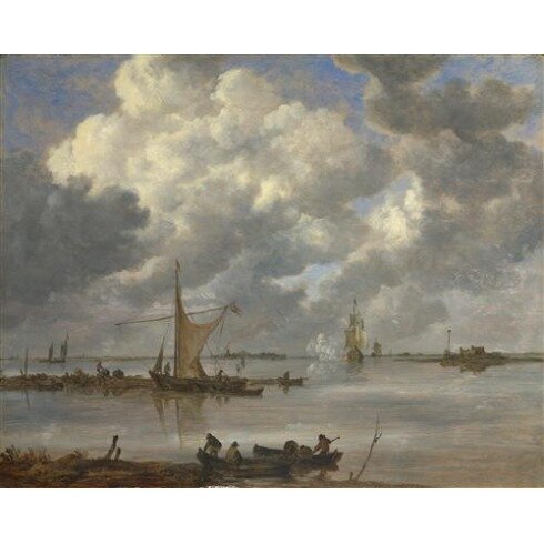  , картина Яна ван ГойенаAn Estuary with Fishing Boats and Two Frigates