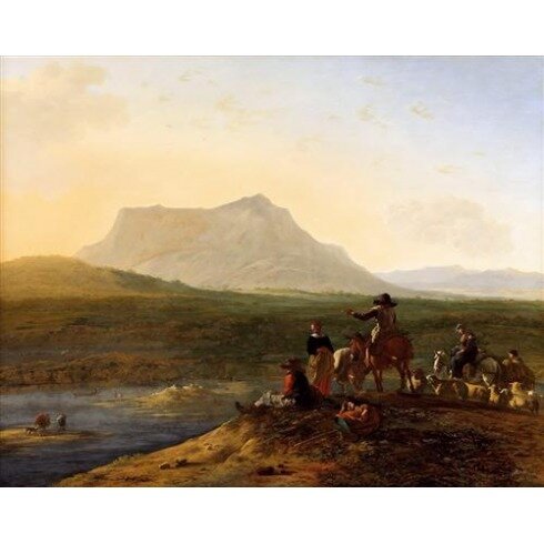Картина Карел Дюжарден, Панорамный пейзаж с пастухами и овцами