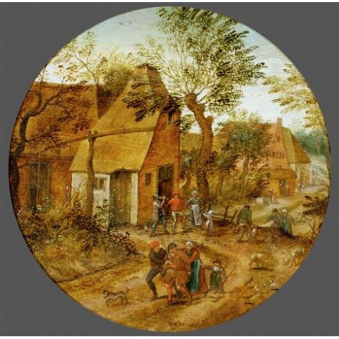 Картина Питер Брейгель Младший, Деревенская улочка с крестьянами