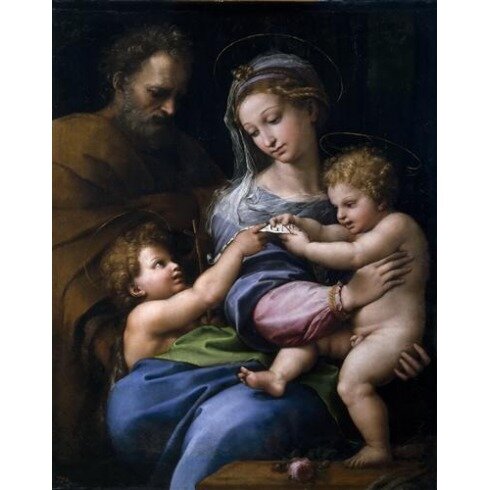 Картина Рафаэля, Святое семейство с маленьким Иоанном Крестителем (Мадонна с розой)
