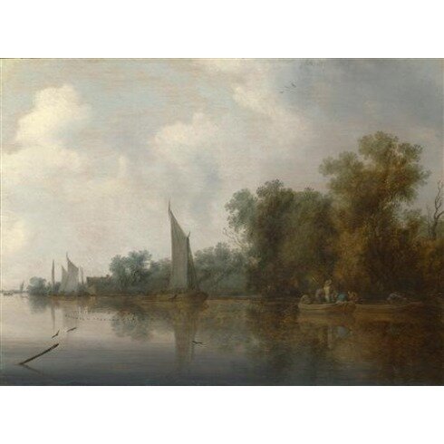 Картина Саломон ван Рейсдаль, A River with Fishermen drawing a Net
