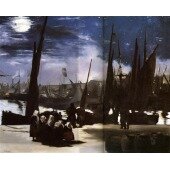 Clair de Lune sur le port de Boulogne,Moonlight on the wearing of Boulogne, Huile sur toile