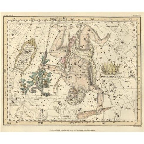 Картина Александр Джеймисон, Celestial Atlas - Уранография - Лира, Геркулес, Северная Корона